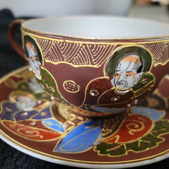 Rare vintage Satsuma Moriage Japanese Dragonware Geisha lithopane cup/saucer - Picture 7 of 16